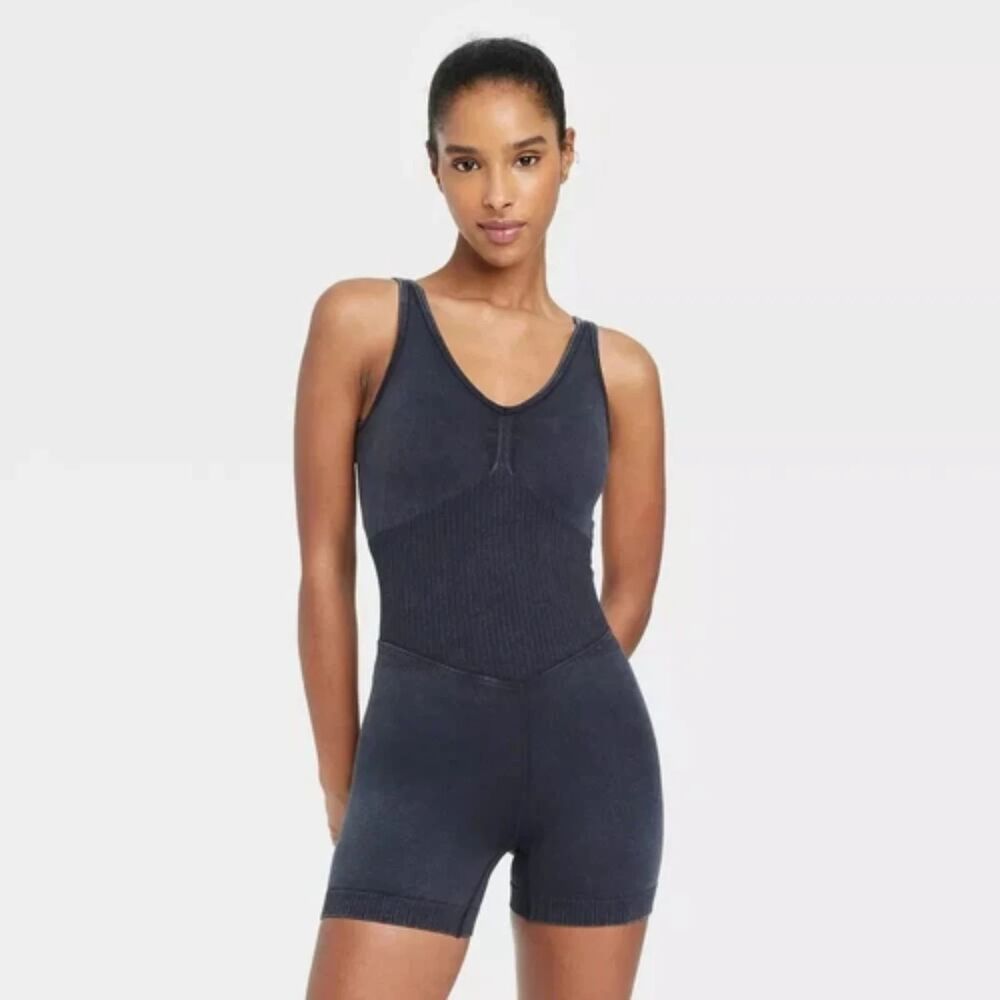 JoyLab Seamless Short Bodysuit Black Women's Size XS One Piece Activewear